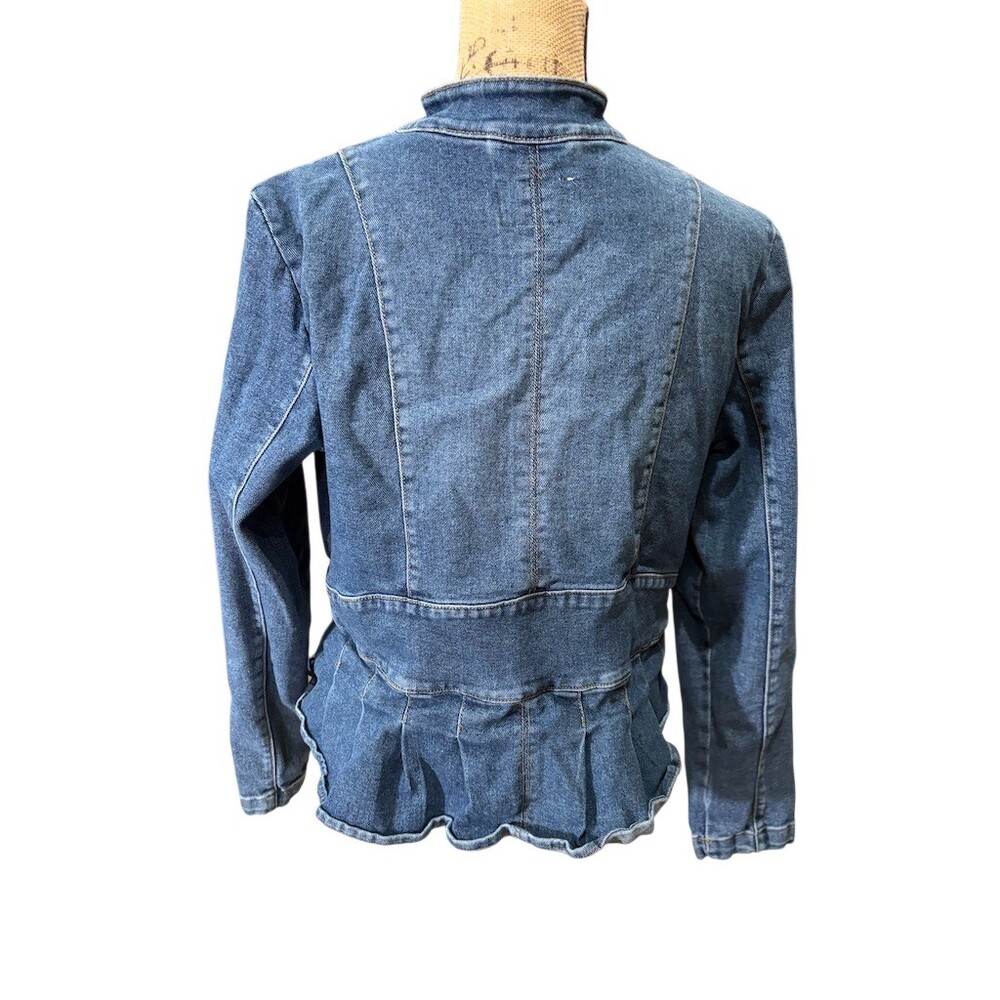 DKNY Jacket Womens Size M Blue Denim Peplum Full Zip Stand Collar Long - Picture 5 of 9